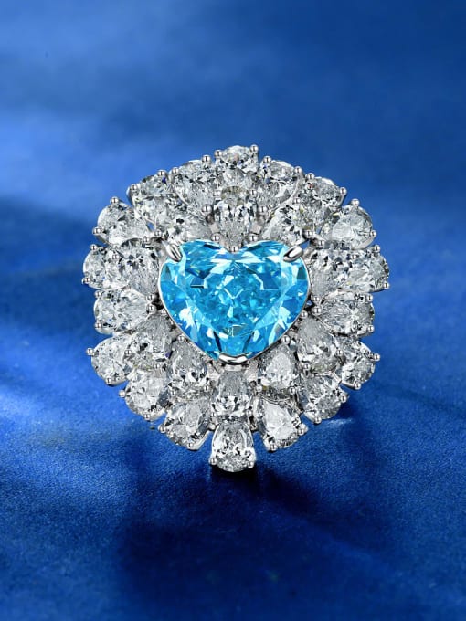 Sea blue [R 2394] 925 Sterling Silver High Carbon Diamond Heart Luxury Ring